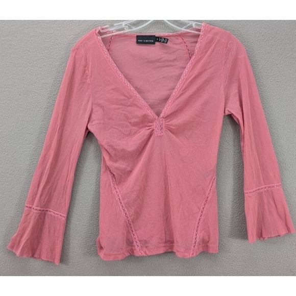 The Limited Mesh Top Women's M Flare Sleeves Embellished Rhinestone V-Neck Y2K‎ - Picture 5 of 13